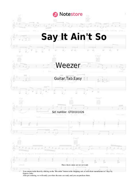 Weezer Say It Ain T So Guitar Chords And Tabs In Note Store