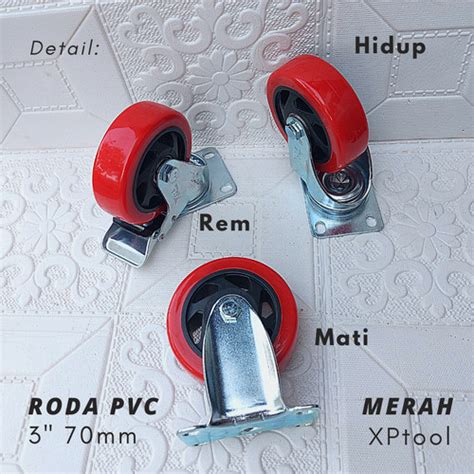 Jual RODA PVC TRIPLE S 3 INCH HIDUP MATI REM TROLLEY TROLI WHEEL KARET