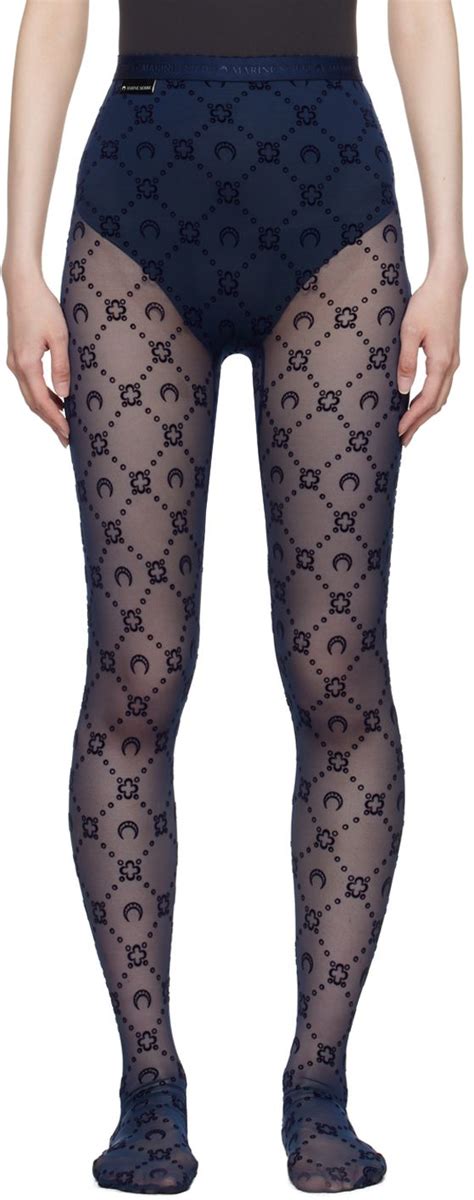 Marine Serre Navy Moonogram Flocked Mesh Tights In 2024 Flocked Mesh Marine Serre Tights