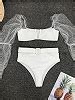 White Puff Sleeve Bikini Top And High Waist Bottom Choies