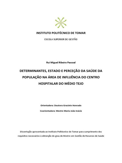 Determinantes Estado E Perceção Da Saúde Da População Na Área De