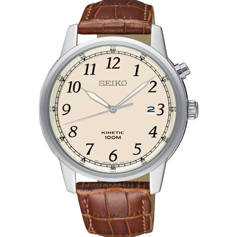 Seiko Men S Brown Leather Kinetic Watch