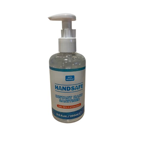 250ml Instant Hand Sanitiser Gel Pump Bottles From Handsafe Kills 99 9