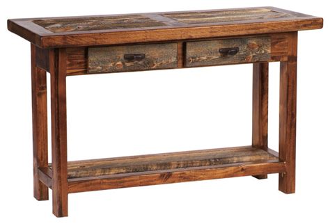 Rustic Sofa Table With Drawers Reclaimed Barnwood - Rustic - Console ...