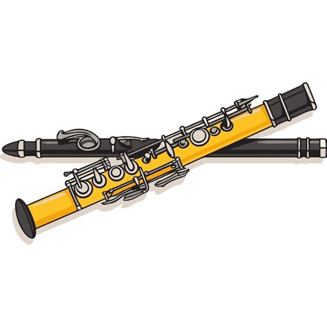 A yellow clarinet and a black flute are crossed over each other a perfect symbol of musical ...