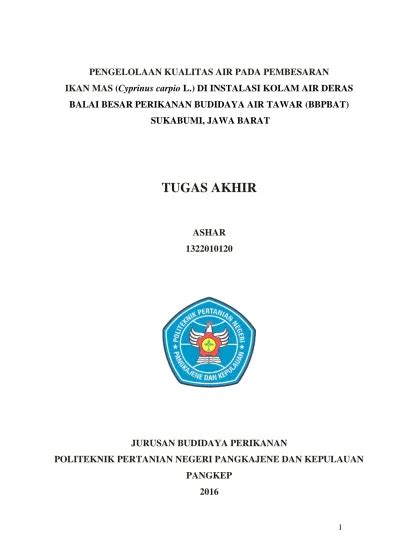 PENGELOLAAN KUALITAS AIR PADA PEMBESARAN IKAN MAS