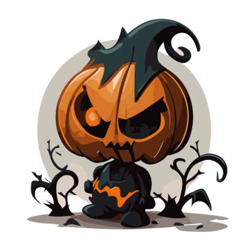 Halloween Spooky Vector Sticker Clipart Cute Cartoon Pumpkin With Dark