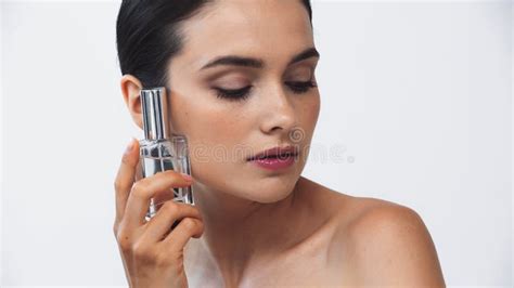 Brunette Woman With Naked Shoulders Holding Stock Image Image Of Odor