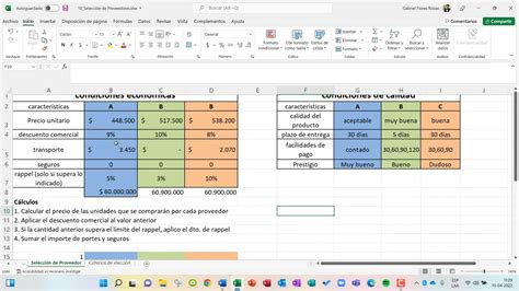 Excel Ejercicios con Función Si 10 Selección de Proveedores xlsx