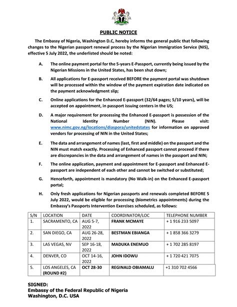 Announcement – Embassy of the Federal Republic of Nigeria, Washington DC.