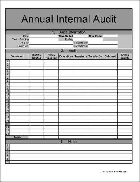 Free Numbered Rows Annual Internal Audit Form From Formville