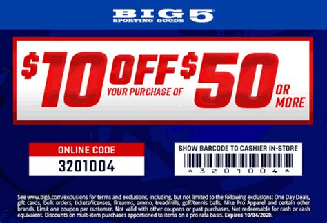 10 Off 50 Today At Big 5 Sporting Goods Or Online Via Promo Code