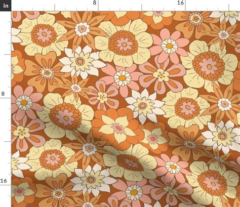 Retro Mod Flowers Medium Scale Dark Fabric Spoonflower