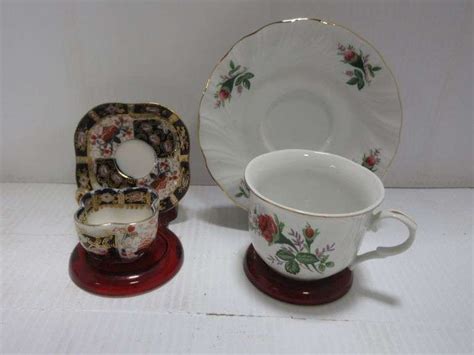 6 Old Tea Cups With Saucers Pearlized With Embossed Flowers 2