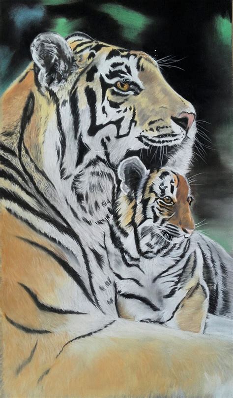 Tigre pastel réalisé aux crayons pastels sur papier Pastelmat Art