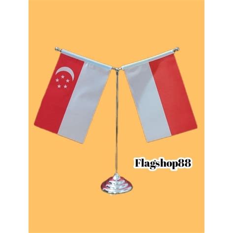 Jual Bendera Meja Stainless Steel Dua Negara INDONESIA DAN SINGAPORE