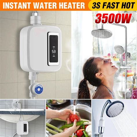 Electric Tankless 3500w Mini Instant Hot Water Heater Kitchen Faucet Tap Heating Stainless Steel