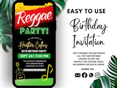 Reggae Birthday Invitation Reggae Party Invite Jamaica Etsy