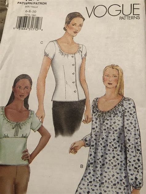 Vogue Easy Sewing Pattern Sz Misses Blouse Uncut New