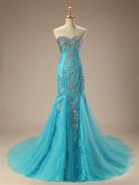 Turquoise Jeweled Lace Mermaid Formal Evening Dress Size W Turquoise