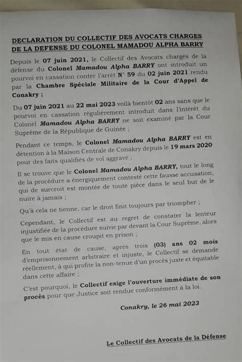 Affaire Colonel Barry Non Examen Du Pourvoi En Cassation La D Fense