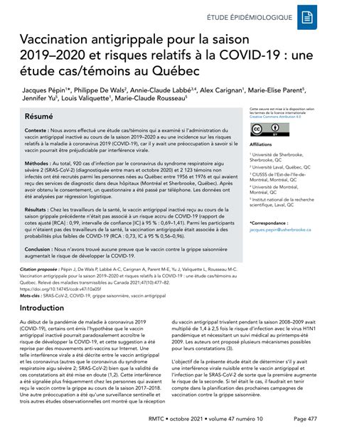 PDF Vaccination Antigrippale Pour La Saison 20192020 Et Risques