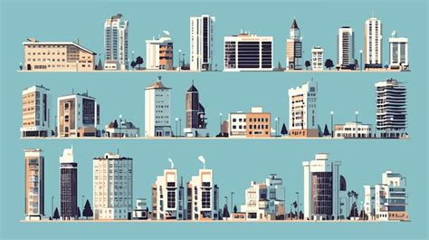 una serie de dibujos de edificios  edificios vector premium generado