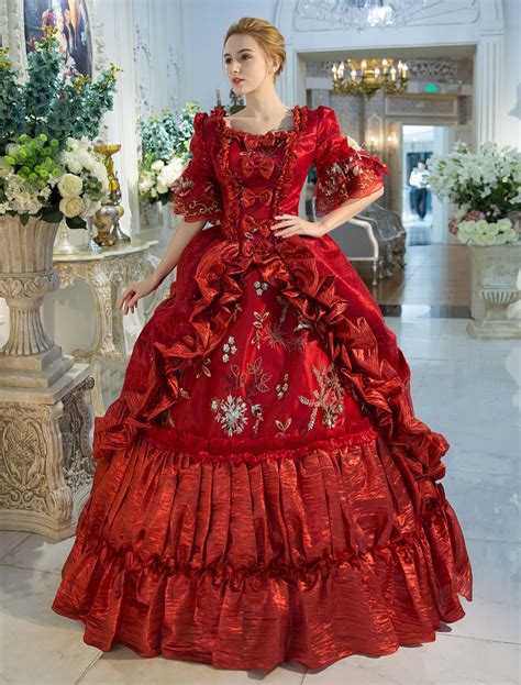 Victorian Dress Costume Womens Red Baroque Masquerade Ball Gowns Half