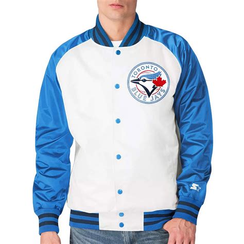 Starter Satin White Royal Toronto Blue Jays Clean Up Hitter Jacket