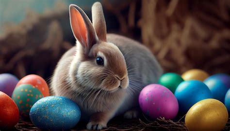 Premium Ai Image A Bunny And A Bunch Of Easter Eggs