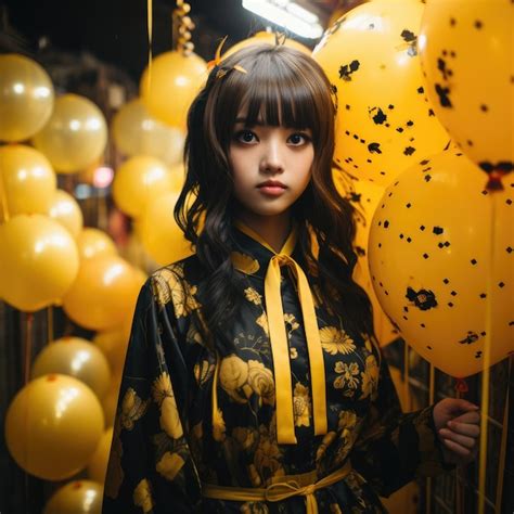 Premium AI Image | a girl wearing in black and yellow dress with ...