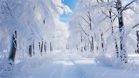 Premium Ai Image Frosty Forest Path An Inviting Winter Path Winding