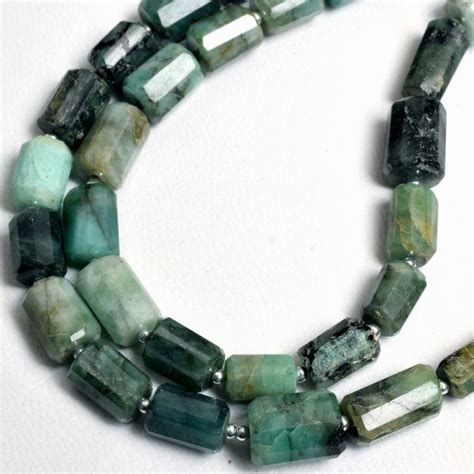 Natural Green Emerald Faceted Pipe Shape Beads Shyama Gems