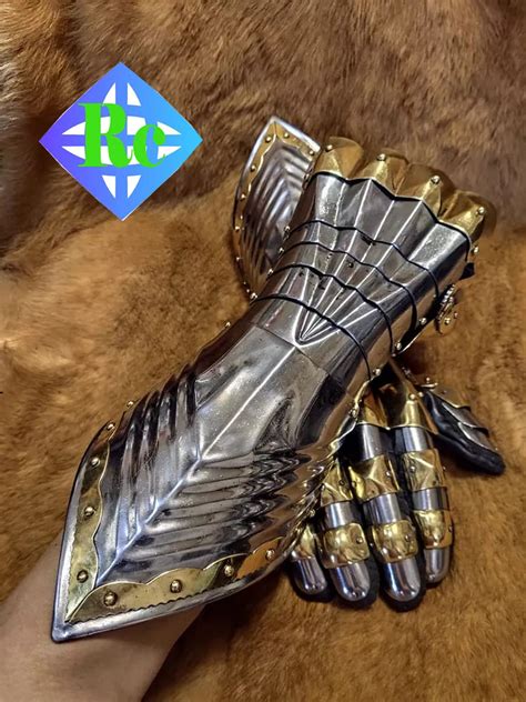 Brass Gauntlets Gothic Armored Medieval Polished Knights Etsy