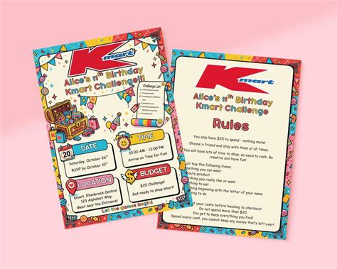 kmart birthday challenge invitation bundle editable canva template