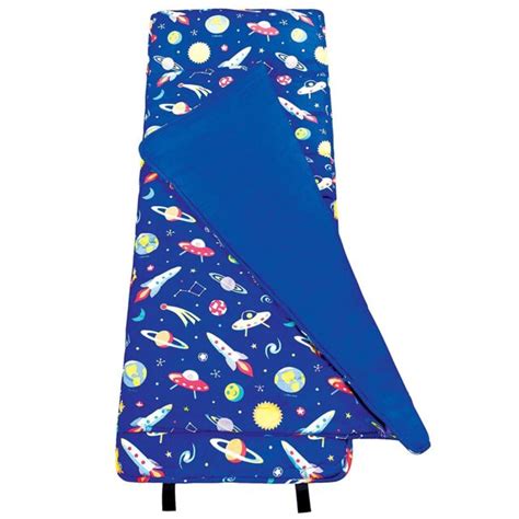 Boys Outer Space Nap Mat Kids Blue Blanket Pillow Travel Sleeping Bag