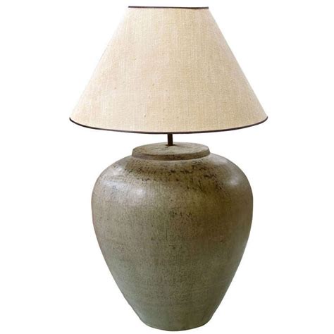 Very Large Grey Earthenware Lamp at 1stDibs