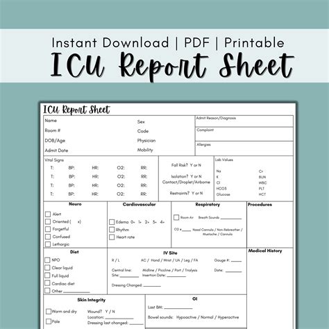 Icu Nurse Report Sheet Critical Care Nurse Sheet Nurse Report Sheet