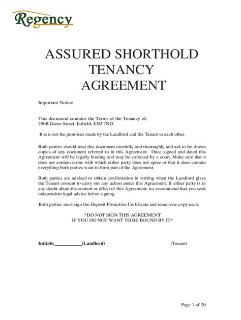 Fillable Online Agreement For An Assured Shorthold Tenancy Fax Email