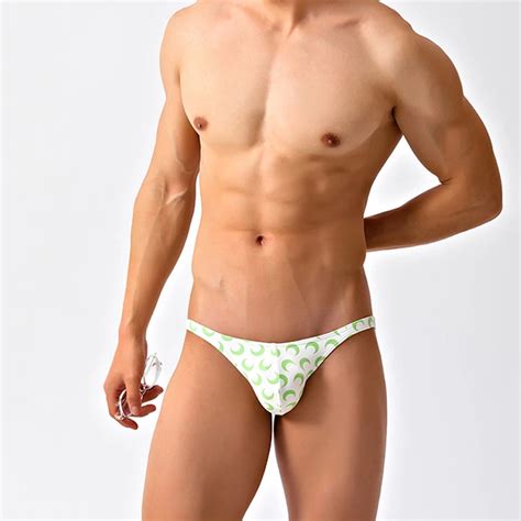 Green Print Sexy Tight Low Waist Swimwear Men Bikini Swimsuits Hot Gay Sunga Swimming Pool