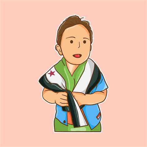 Premium Vector | Vector illustration of little boy and syria flag