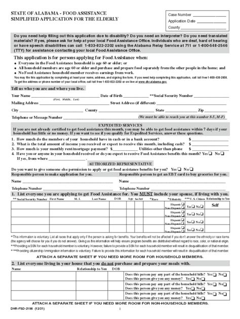 PDF State of Alabama Food Assistance Simplified Application for the ...