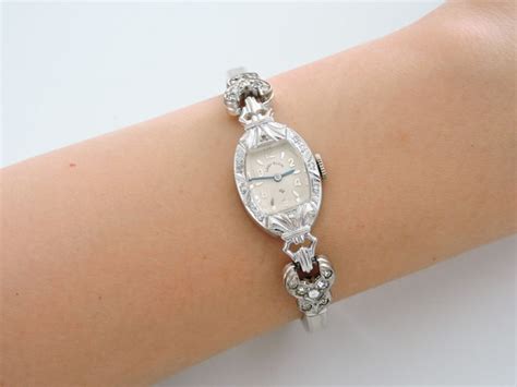 Elgin Watch Company - LADY ELGIN - Diamonds 14K White Gold Vintage ...