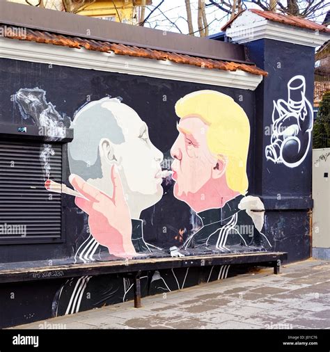 Vilnius Lithuania February 25 2017 Donald Trump Kissing Vladimir