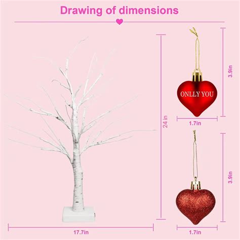 Valentines Day Table Decor 2 Pack Lighted Artificial Birch Tree For