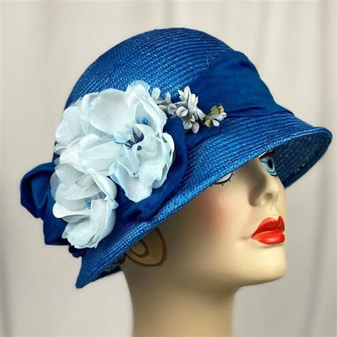 Cloche Hat Parasisal Straw 1920s Style Peacock Blue Etsy Cloche Hat