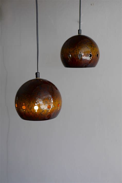 Vintage Enameled Pendant Lamps Attributed To Hustadt Leuchten S