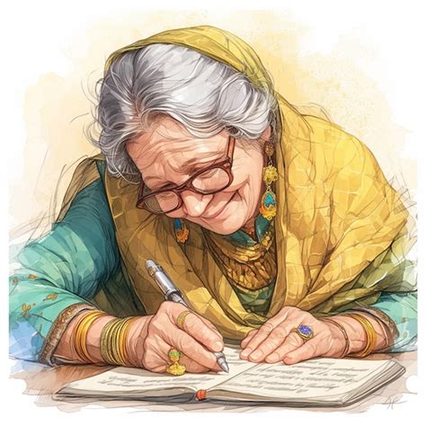 Premium Vector South Asian Elderly Woman Writing Stories