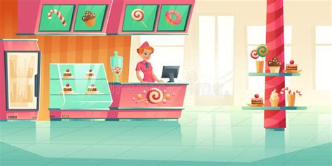 Bakery Shop Interior With Cakes Bread And Pastry Stock Vector