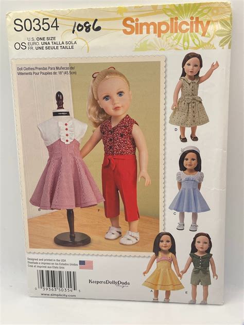 18 Inch Retro Doll Clothes Pattern Simplicity 0354 1086 Etsy